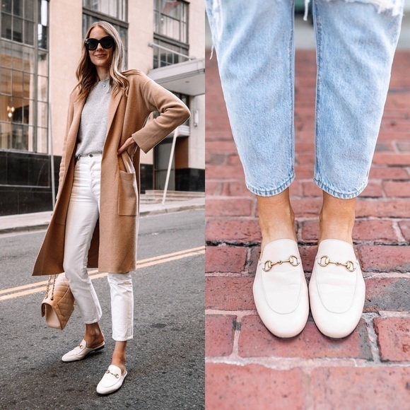 GUCCI White Leather Horsebit Princetown Blogger Celebrity Mules 37.5